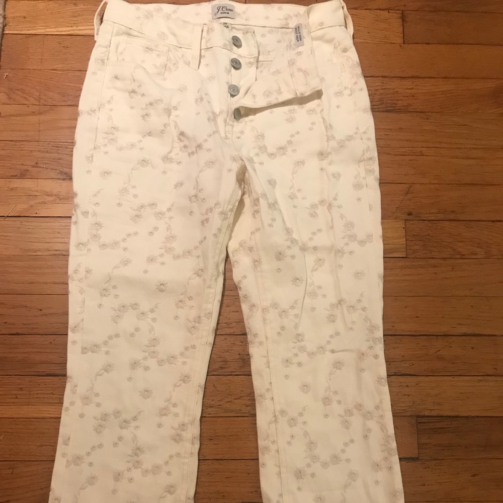 Jcrew embroidered crop Jean